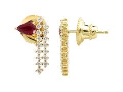 Ruby Diamond 14 Karat Yellow Gold Chain Earrings
