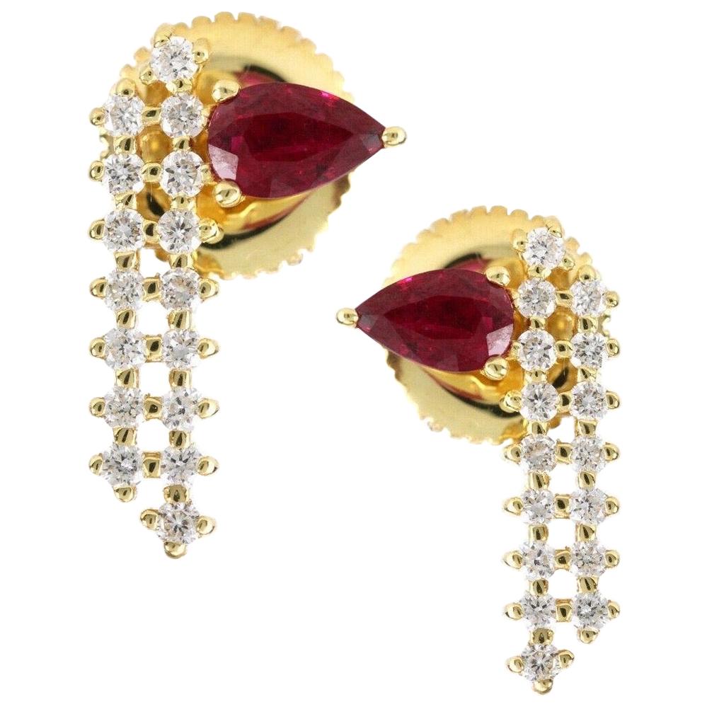 Ruby Diamond 14 Karat Yellow Gold Chain Earrings For Sale