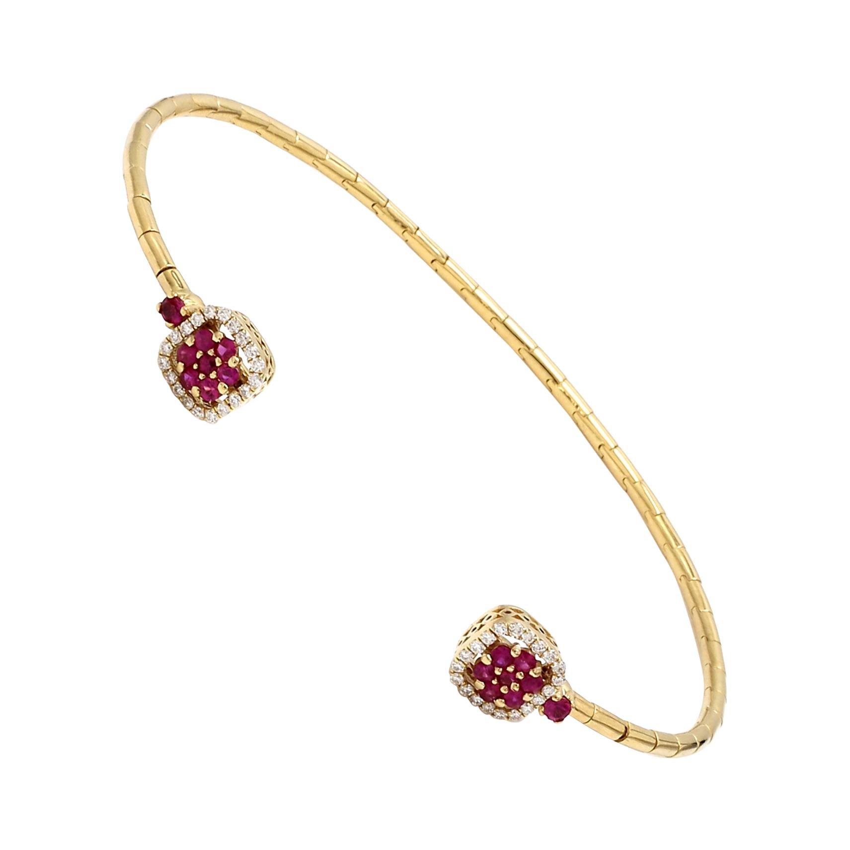 Ruby Diamond 18 Karat Yellow Gold Cuff Bracelet