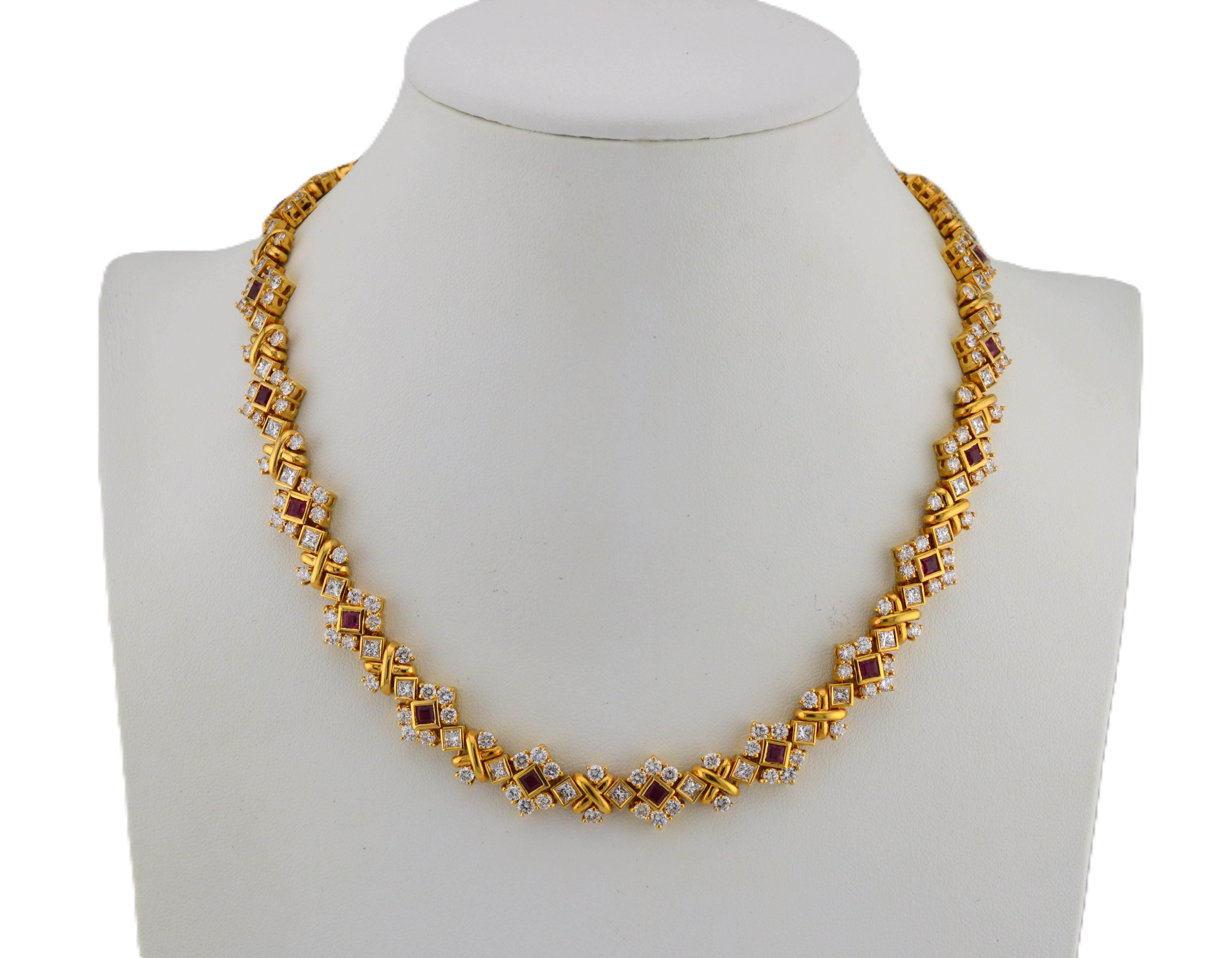 Rubin-Diamant 18 Karat Gelbgold Jewell Convertible Länge Luxus-Halskette (Gemischter Schliff) im Angebot