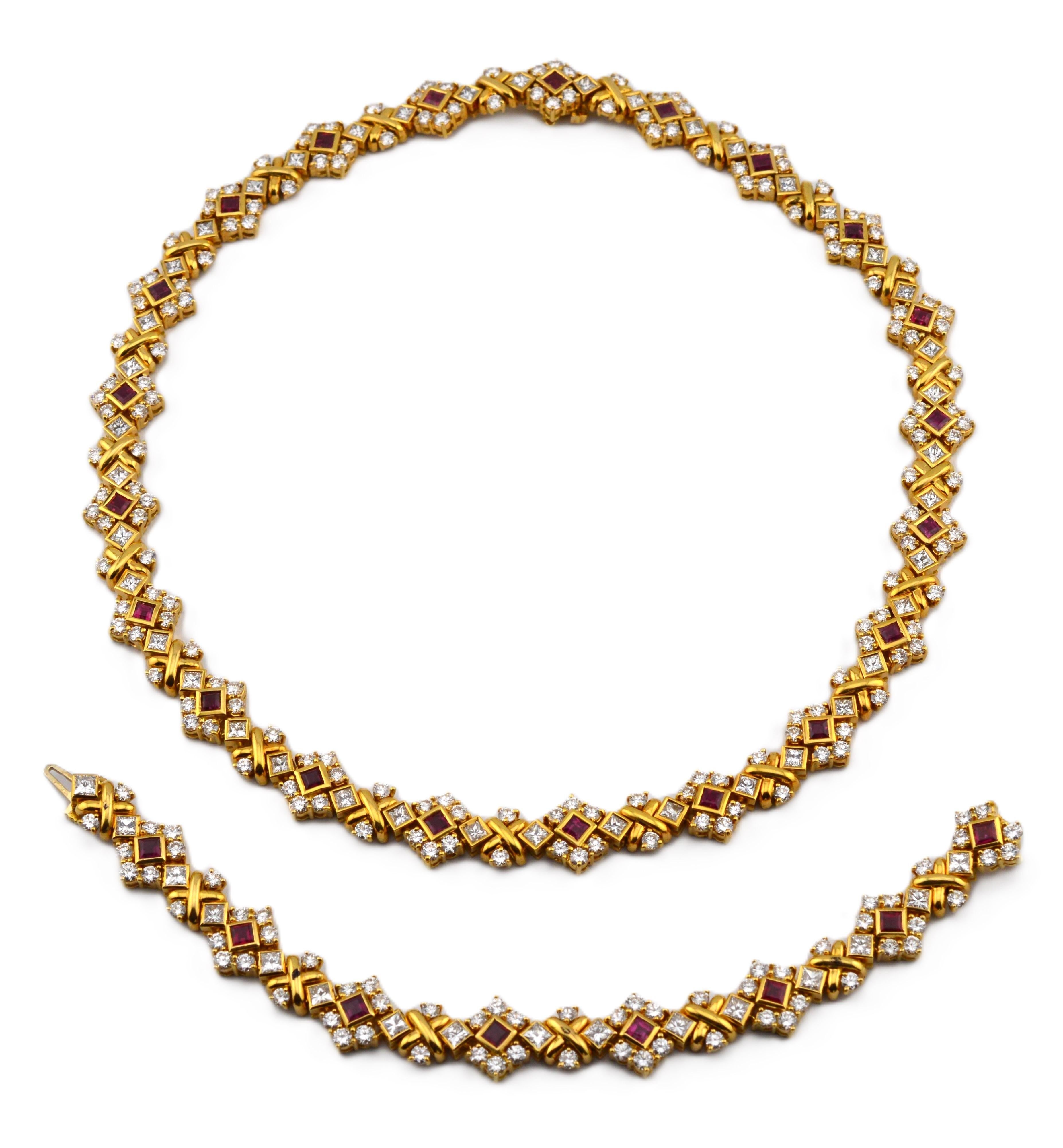 Rubin-Diamant 18 Karat Gelbgold Jewell Convertible Länge Luxus-Halskette im Zustand „Hervorragend“ im Angebot in Mount Kisco, NY