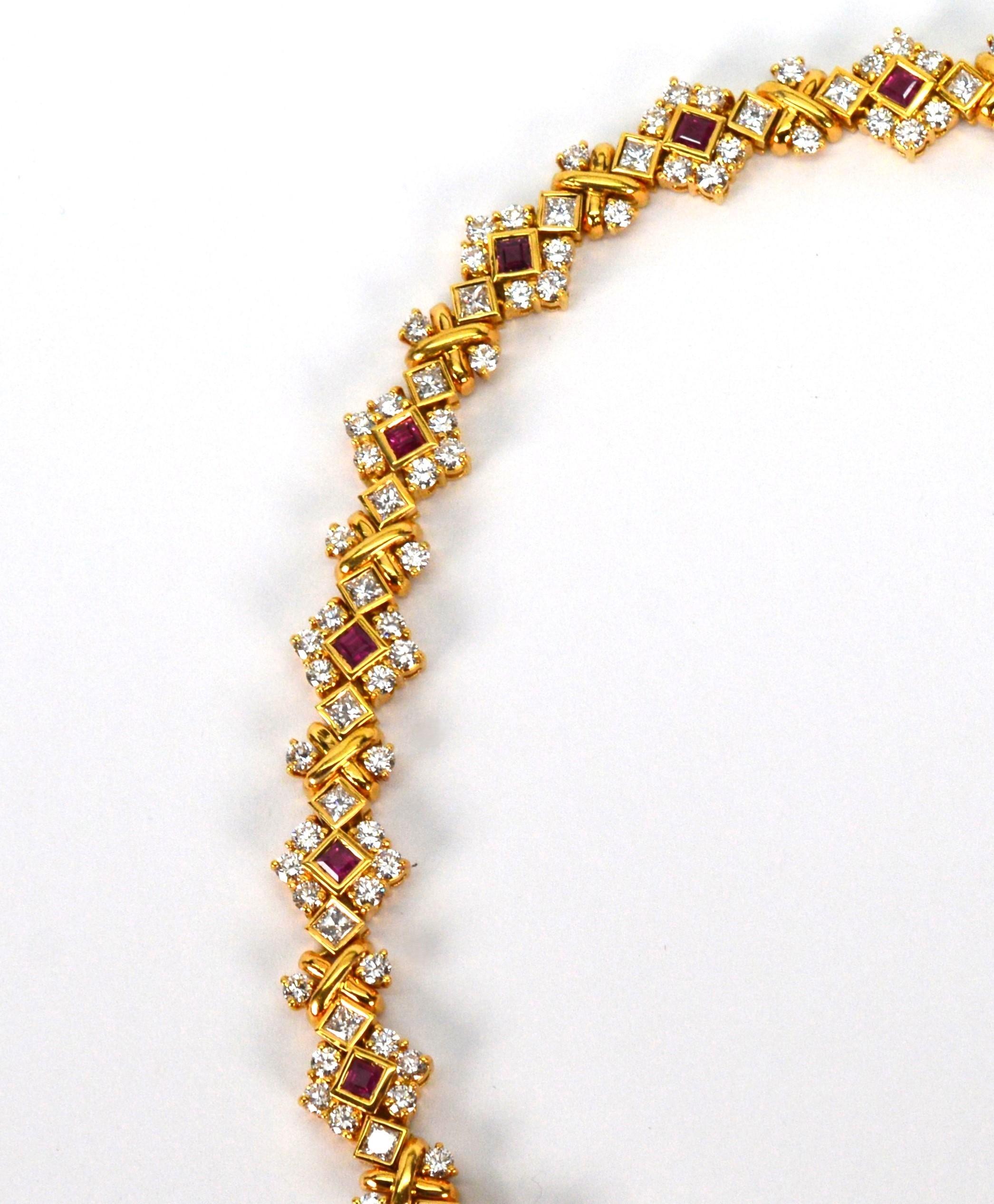 Rubin-Diamant 18 Karat Gelbgold Jewell Convertible Länge Luxus-Halskette Damen im Angebot