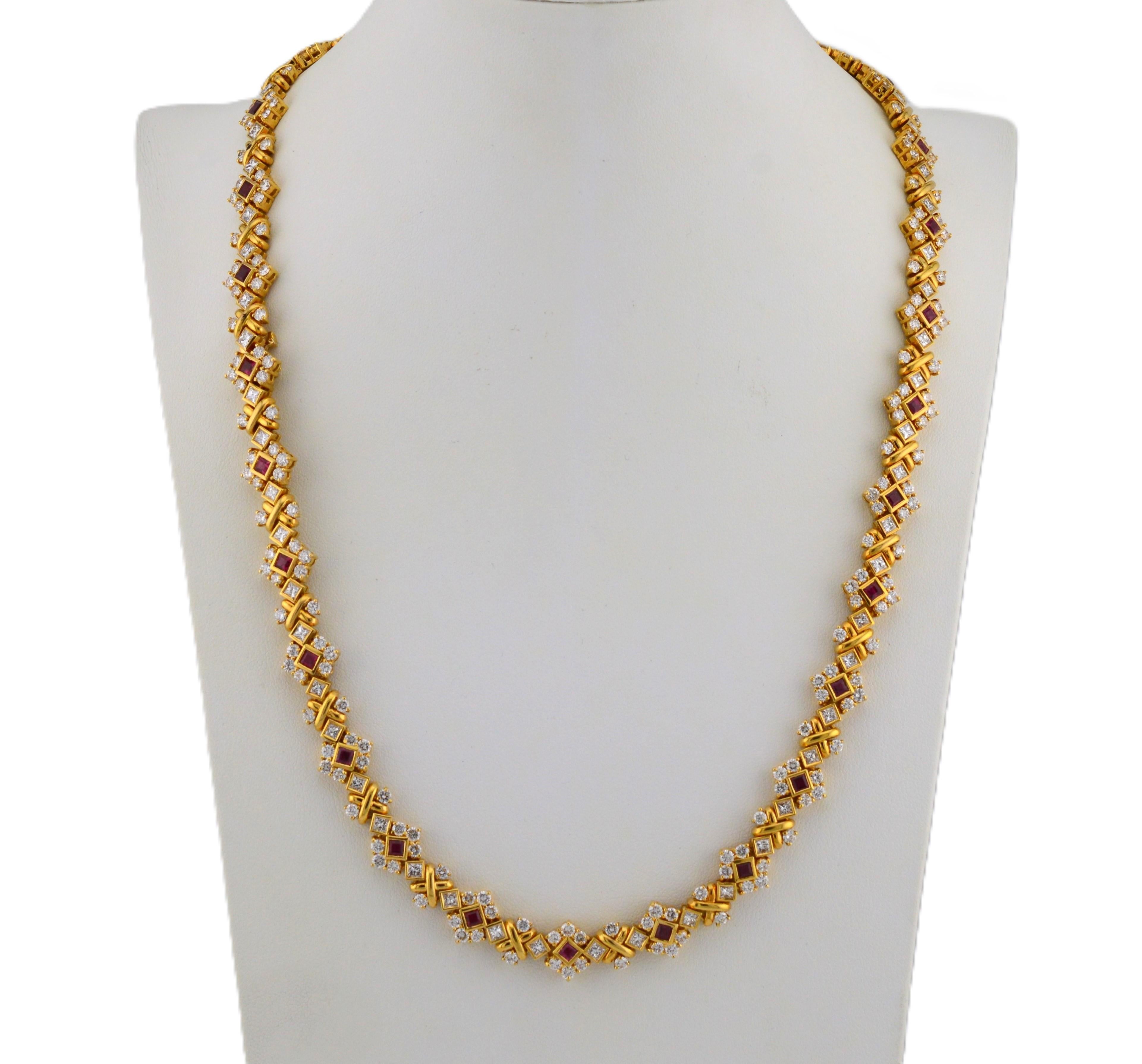 Rubin-Diamant 18 Karat Gelbgold Jewell Convertible Länge Luxus-Halskette im Angebot 1