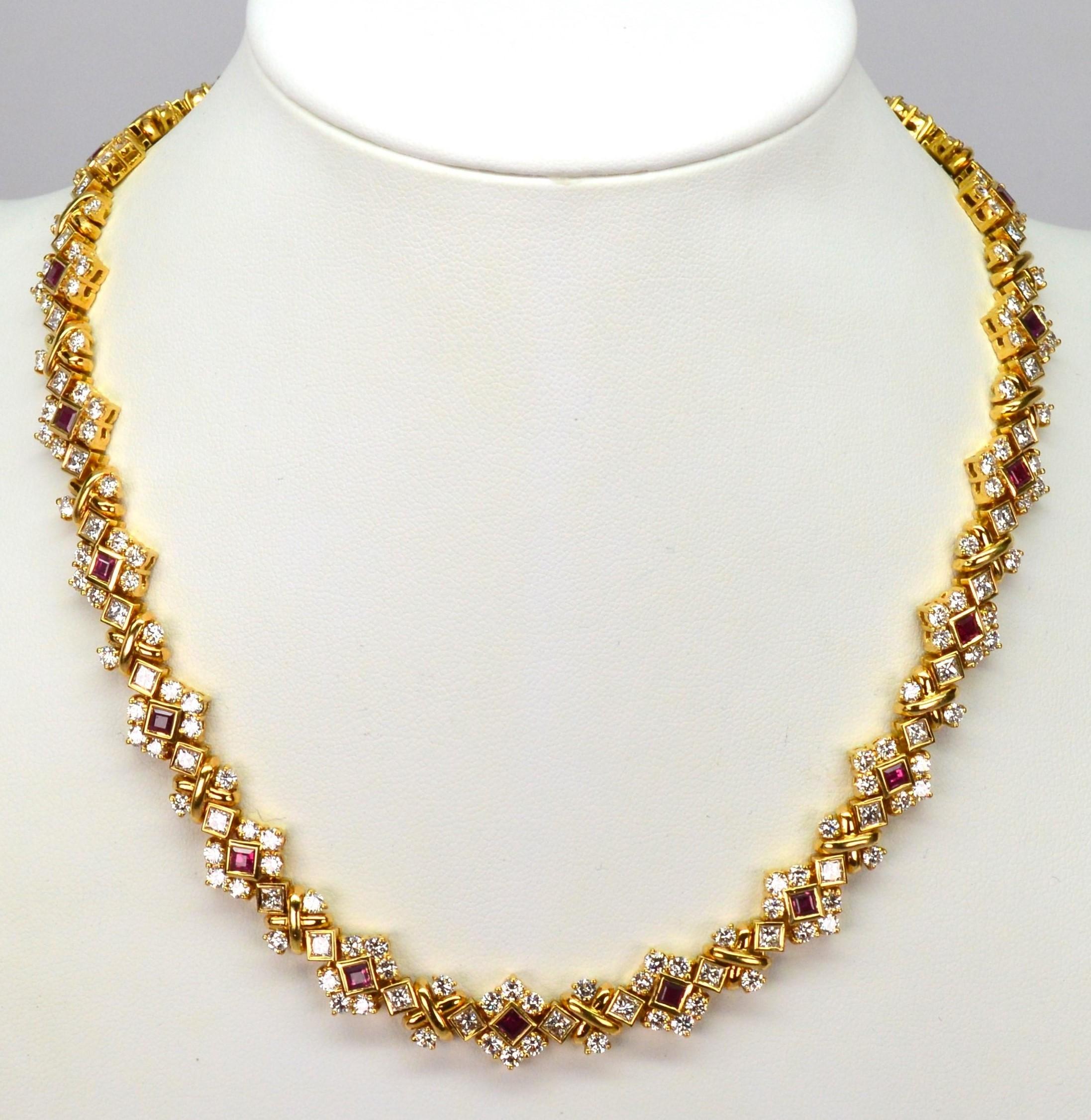 Rubin-Diamant 18 Karat Gelbgold Jewell Convertible Länge Luxus-Halskette im Angebot 3