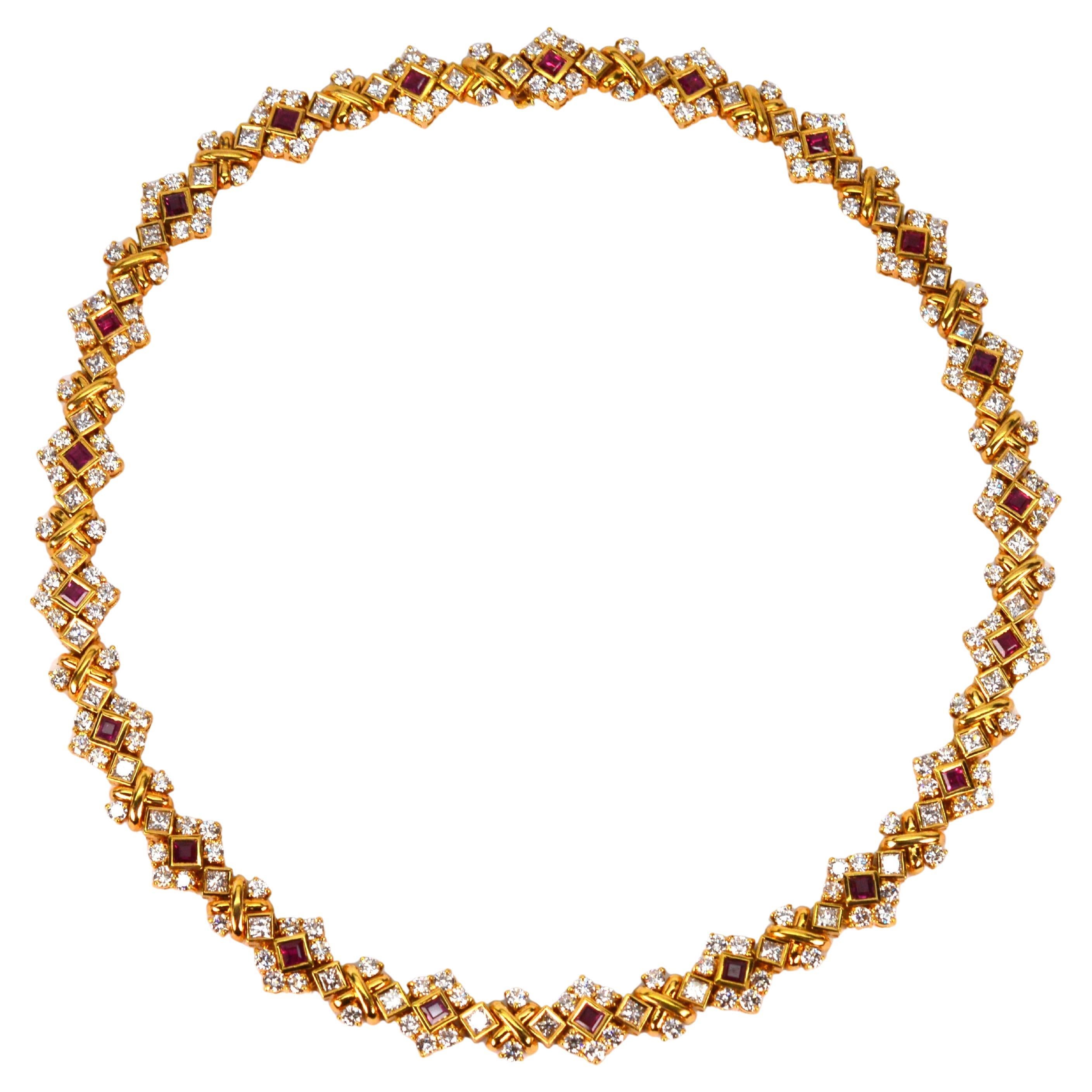 Rubin-Diamant 18 Karat Gelbgold Jewell Convertible Länge Luxus-Halskette im Angebot