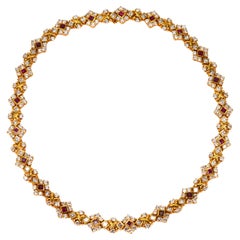 Ruby Diamond 18 Karat Yellow Gold Jeweled Convertible Length Luxury Necklace