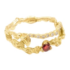 Anais Rheiner 18 Karat Yellow Gold Red Ruby and White Diamond Band Ring