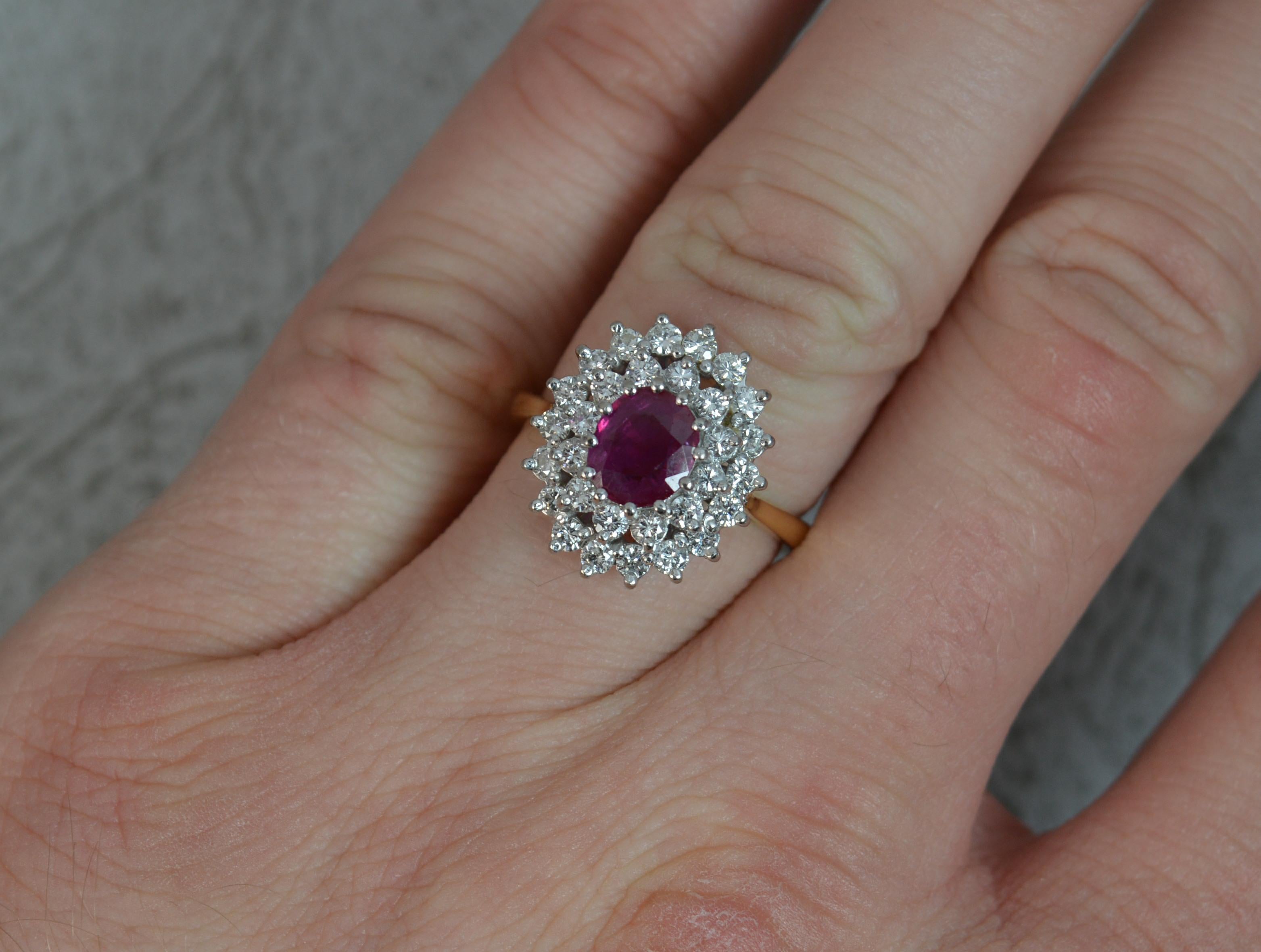 Ruby and Diamond 18 Carat Gold Cluster Ring In Excellent Condition In St Helens, GB