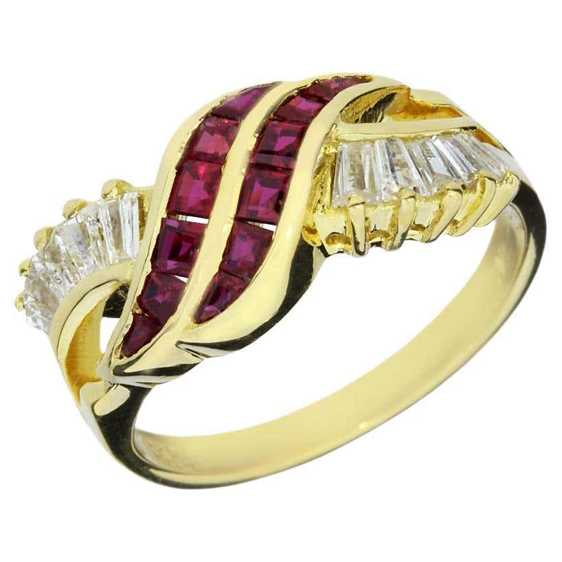 Diamond Ruby Chain Ring For Sale at 1stDibs