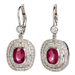 Ruby Diamond 18 Karat Gold French Lever Back Drop Earrings