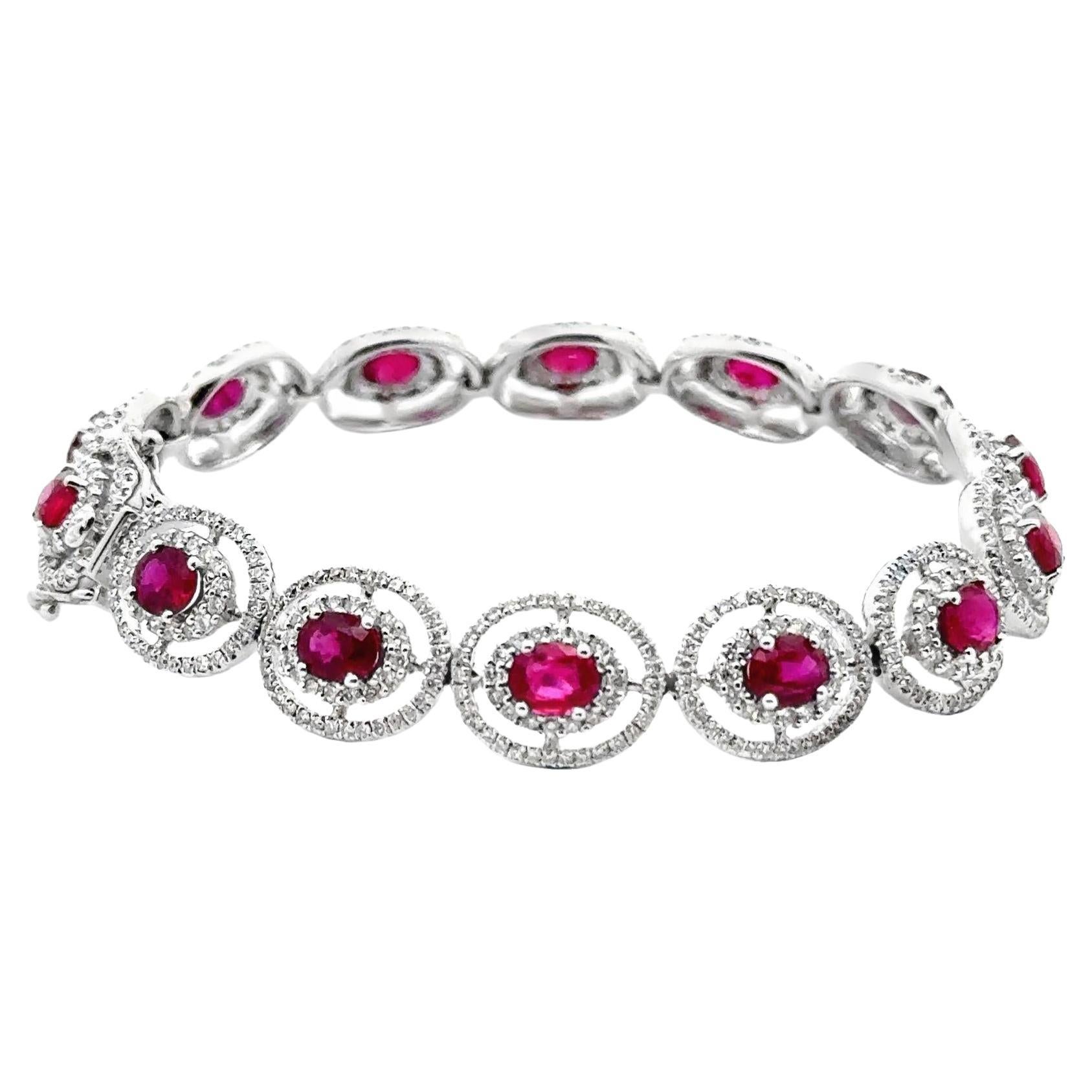 Ruby Diamond 18k White Gold Bracelet
