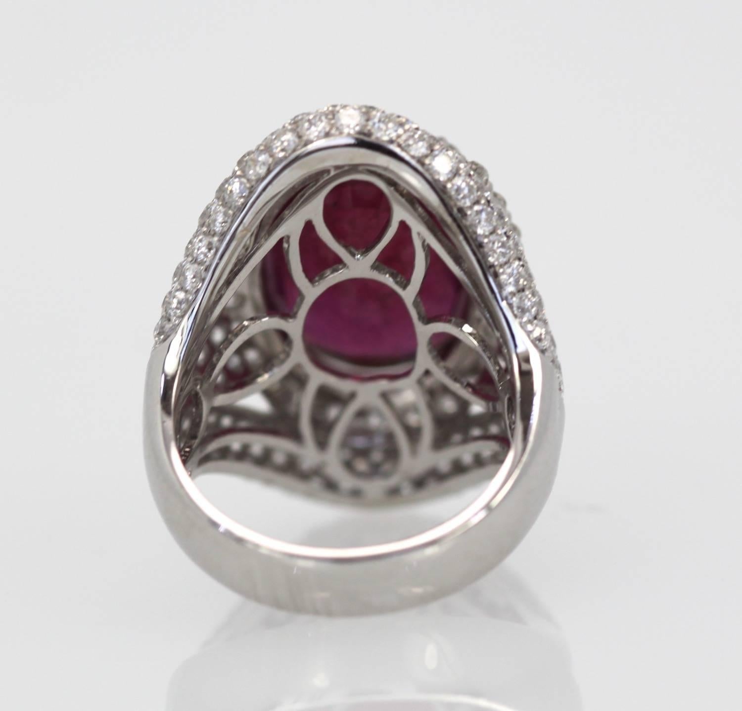 Ruby Diamond 18K White Gold Cocktail Ring 4.58 Carat Ruby 4.02 Carats Diamonds For Sale 1