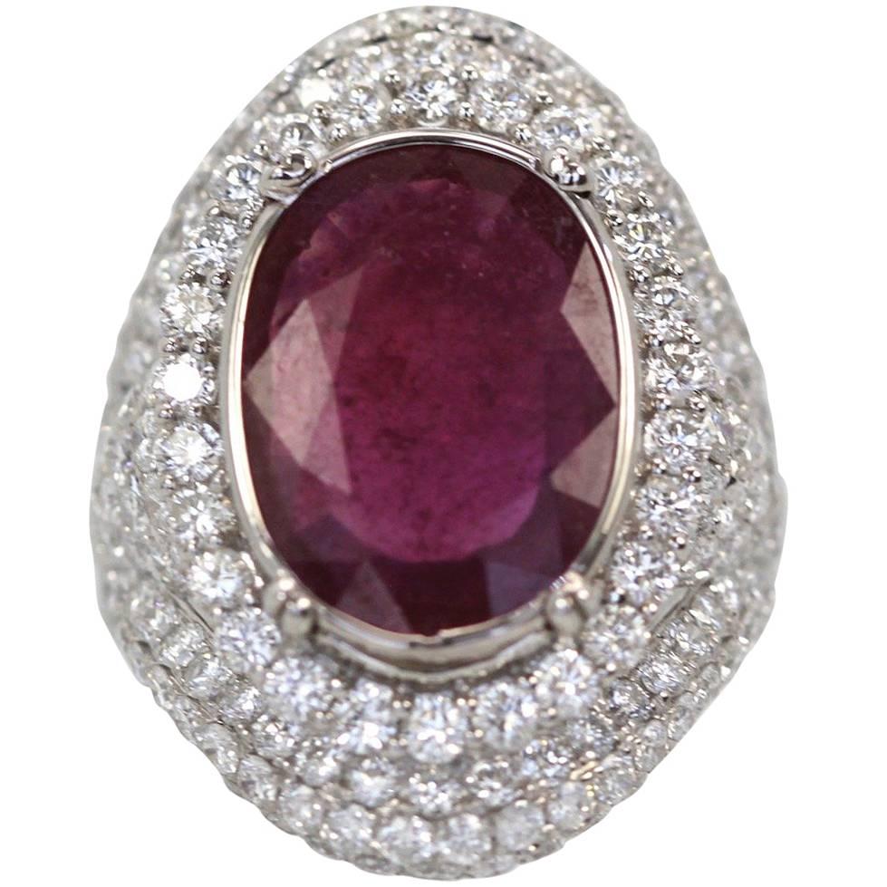 Ruby Diamond 18K White Gold Cocktail Ring 4.58 Carat Ruby 4.02 Carats Diamonds For Sale