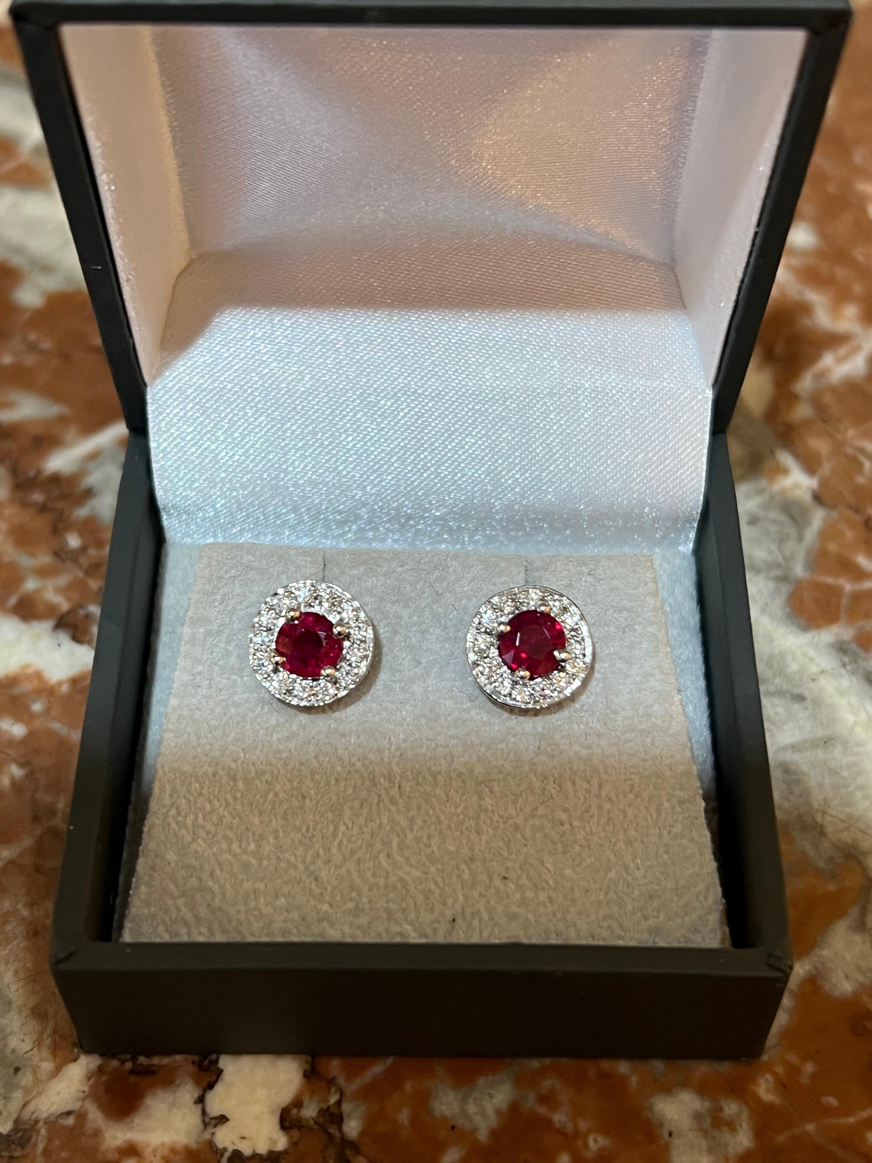 Modern Burmese Ruby Diamonds 18K White Gold Earrings