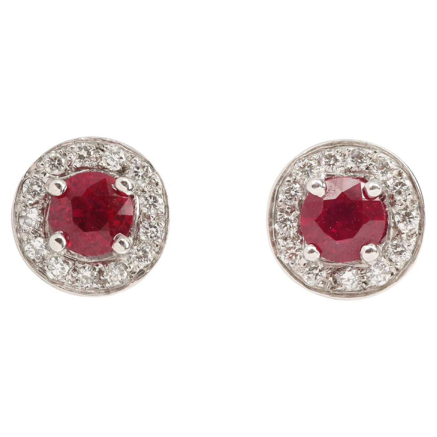 Burmese Ruby Diamonds 18K White Gold Earrings