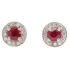 Burmese Ruby Diamonds 18K White Gold Earrings