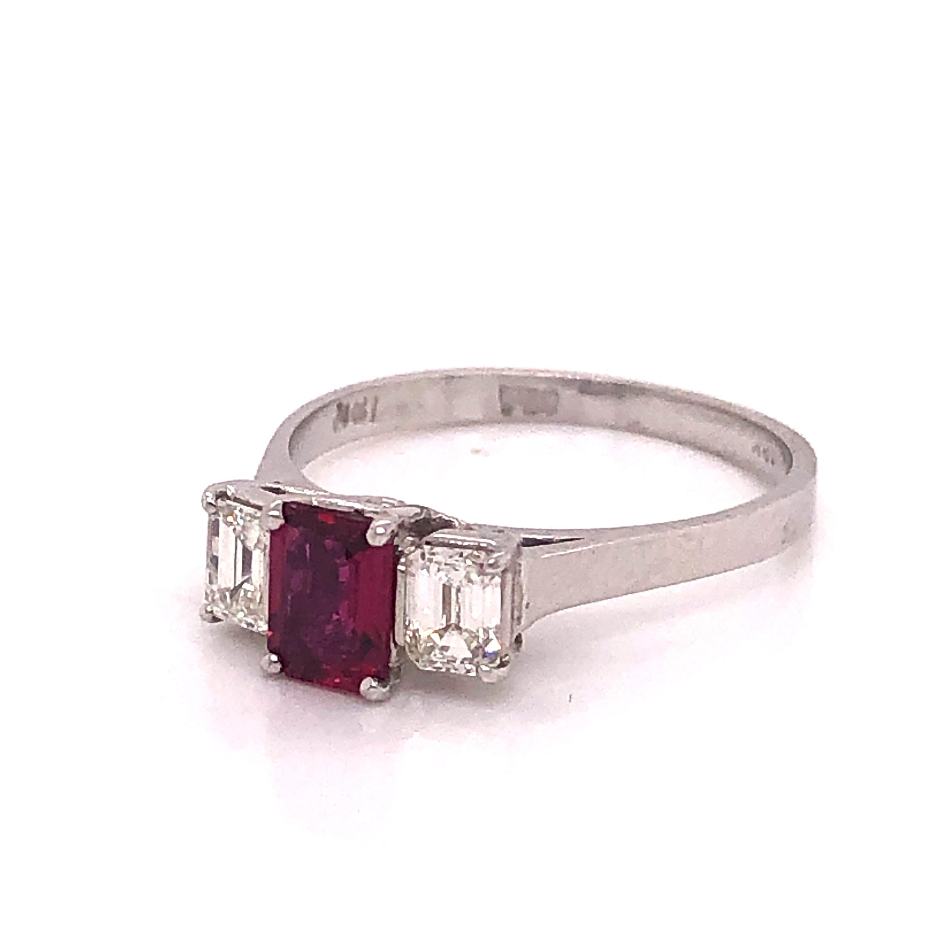 Modern Ruby and Diamond 18 Karat White Gold Engagement Ring For Sale