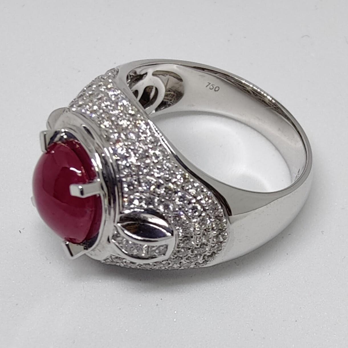 Ruby & Diamond 18K White Gold Men's Ring For Sale 1