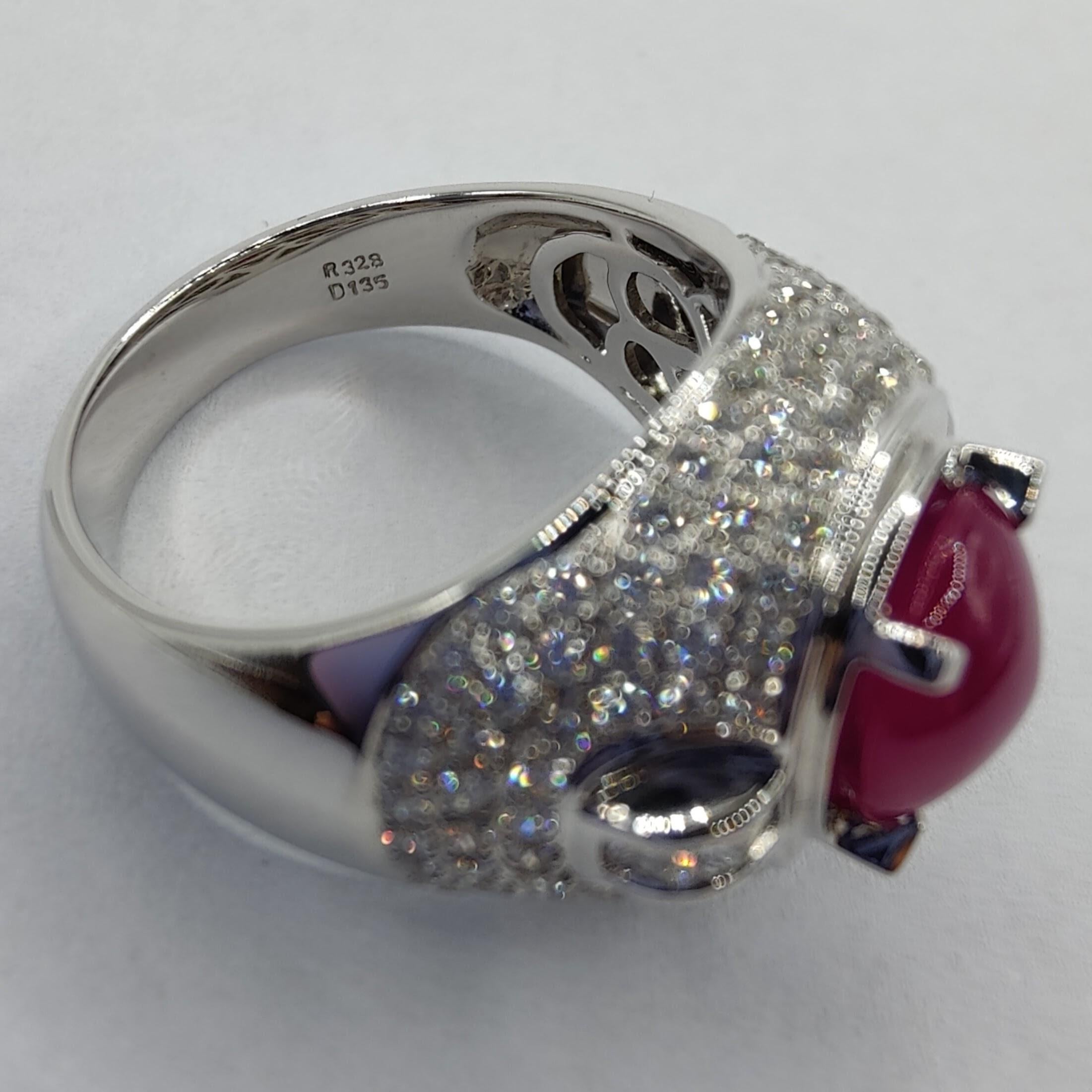 Ruby & Diamond 18K White Gold Men's Ring For Sale 2