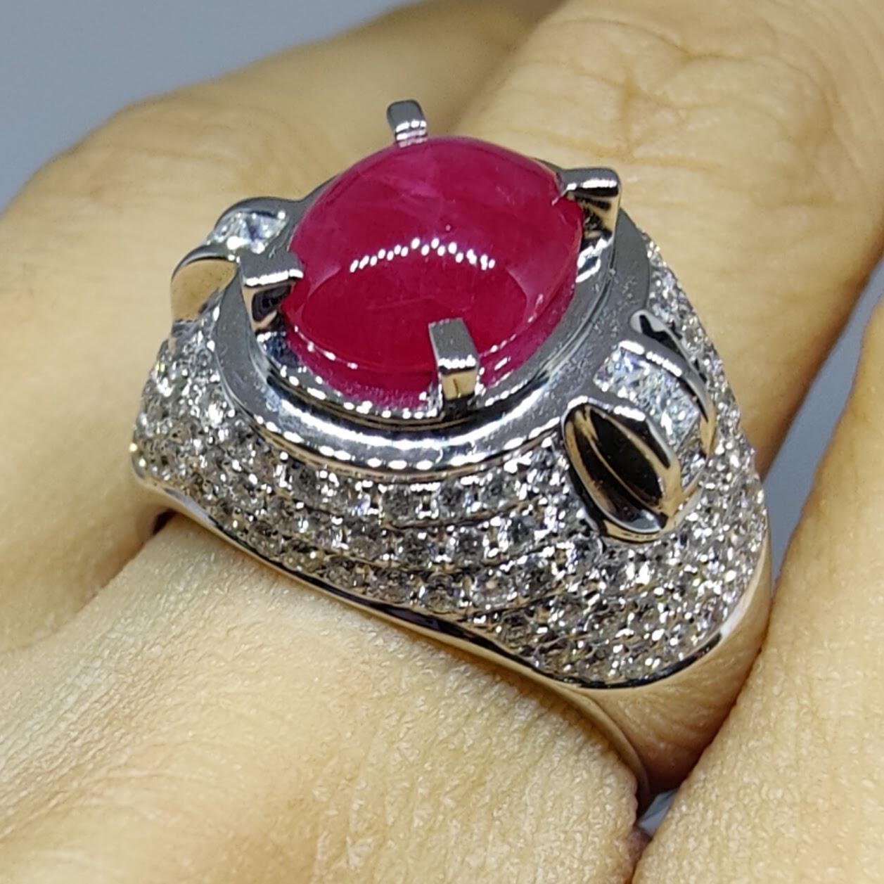Ruby & Diamond 18K White Gold Men's Ring For Sale 3