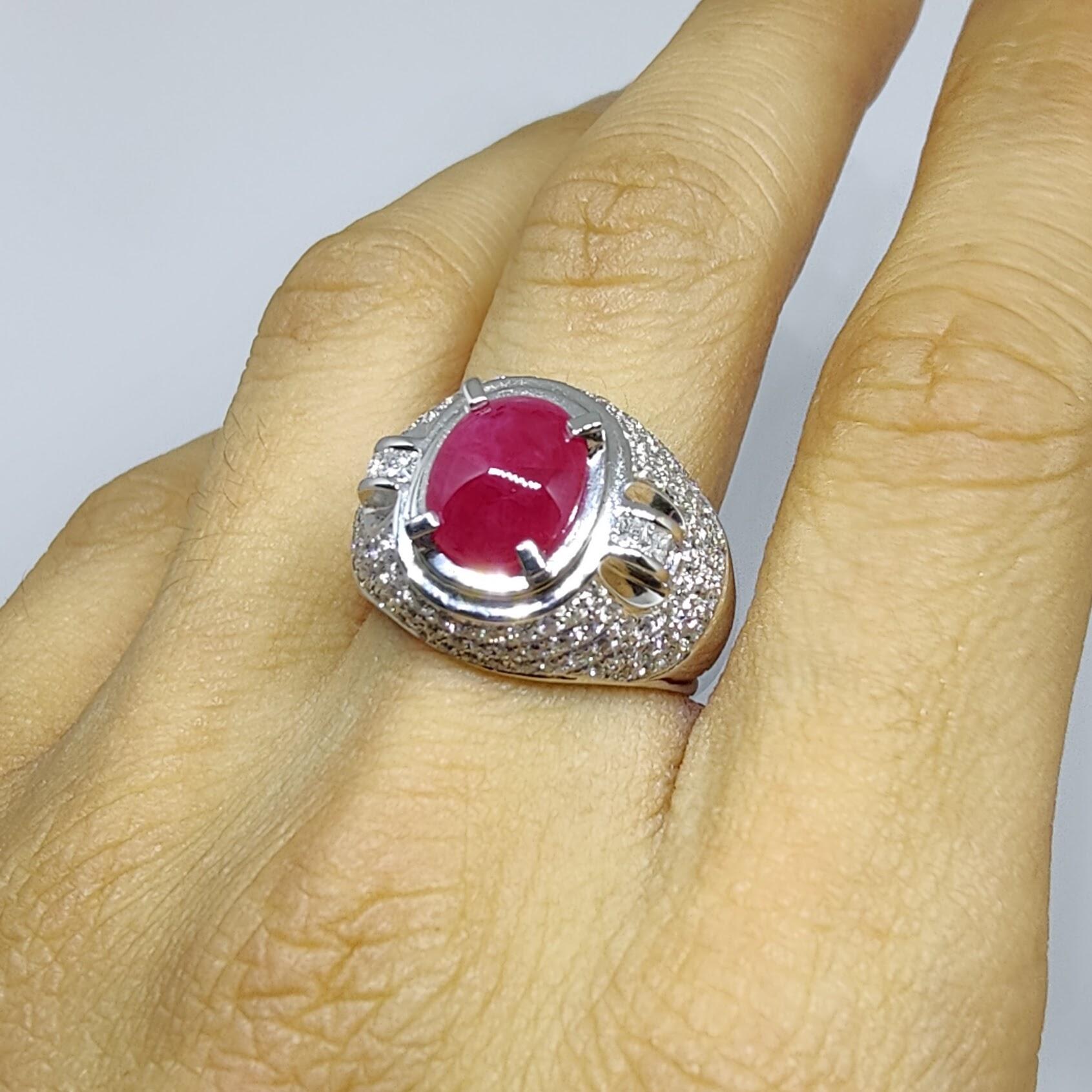 Ruby & Diamond 18K White Gold Men's Ring For Sale 4