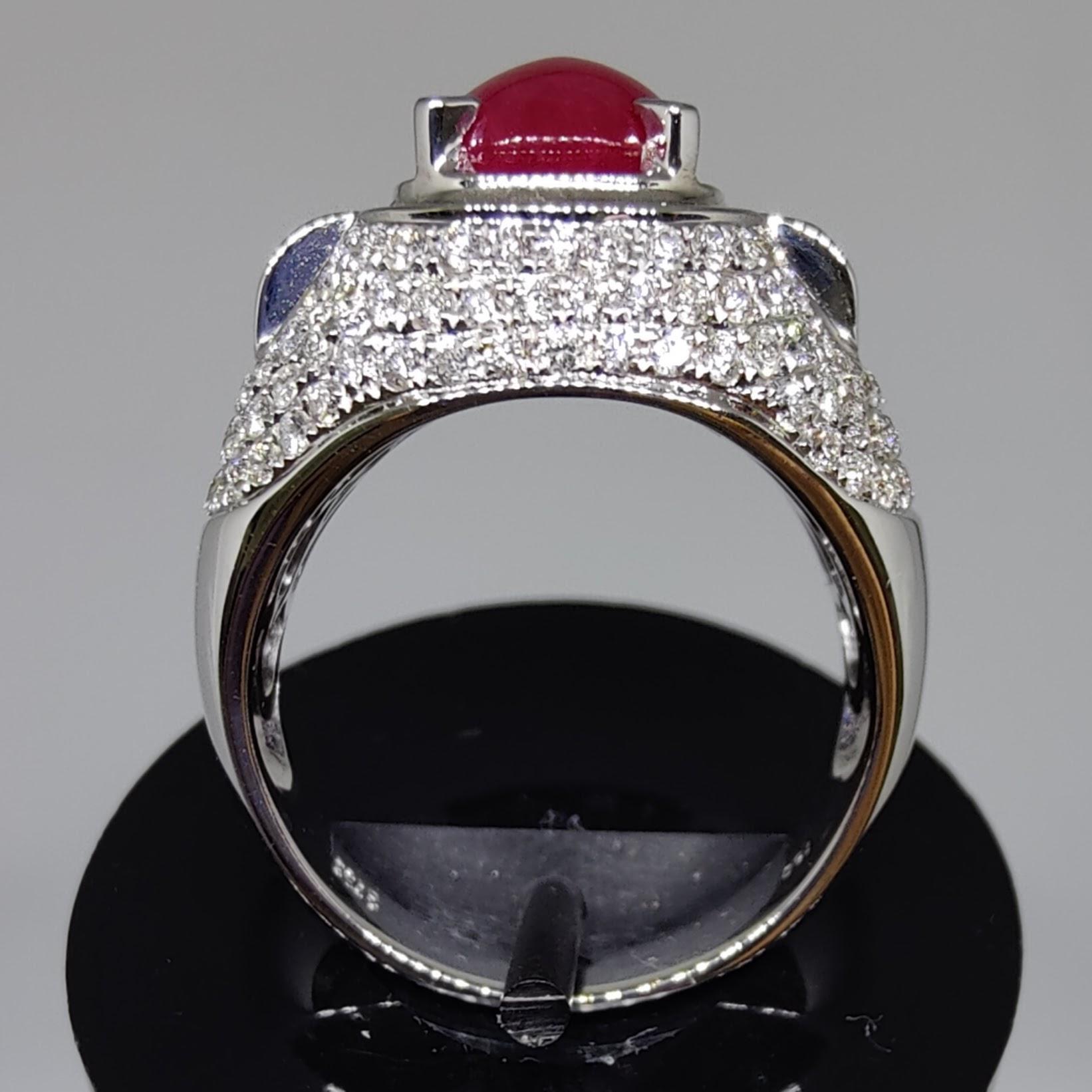 Contemporary Ruby & Diamond 18K White Gold Men's Ring For Sale