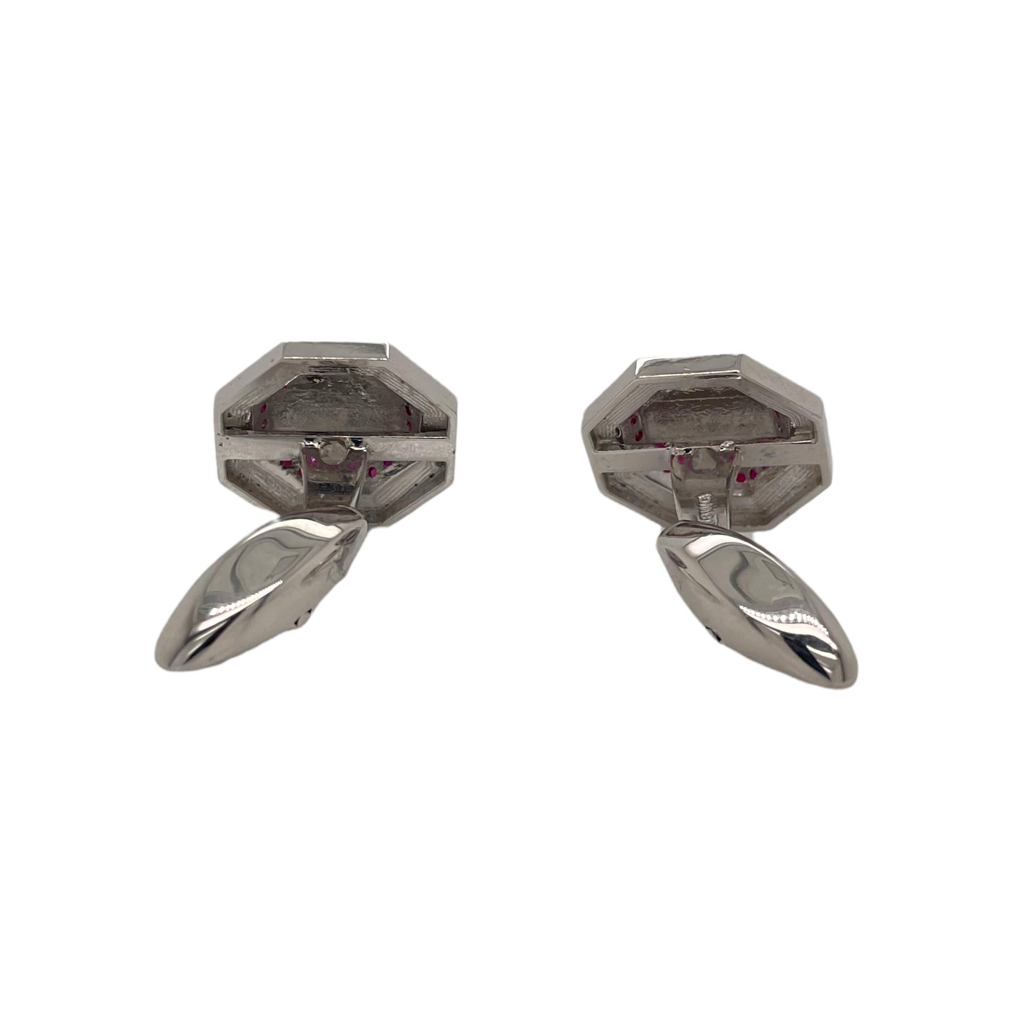 Modern Ruby & Diamond 18K White Gold Octagonal Shape Cufflinks For Sale