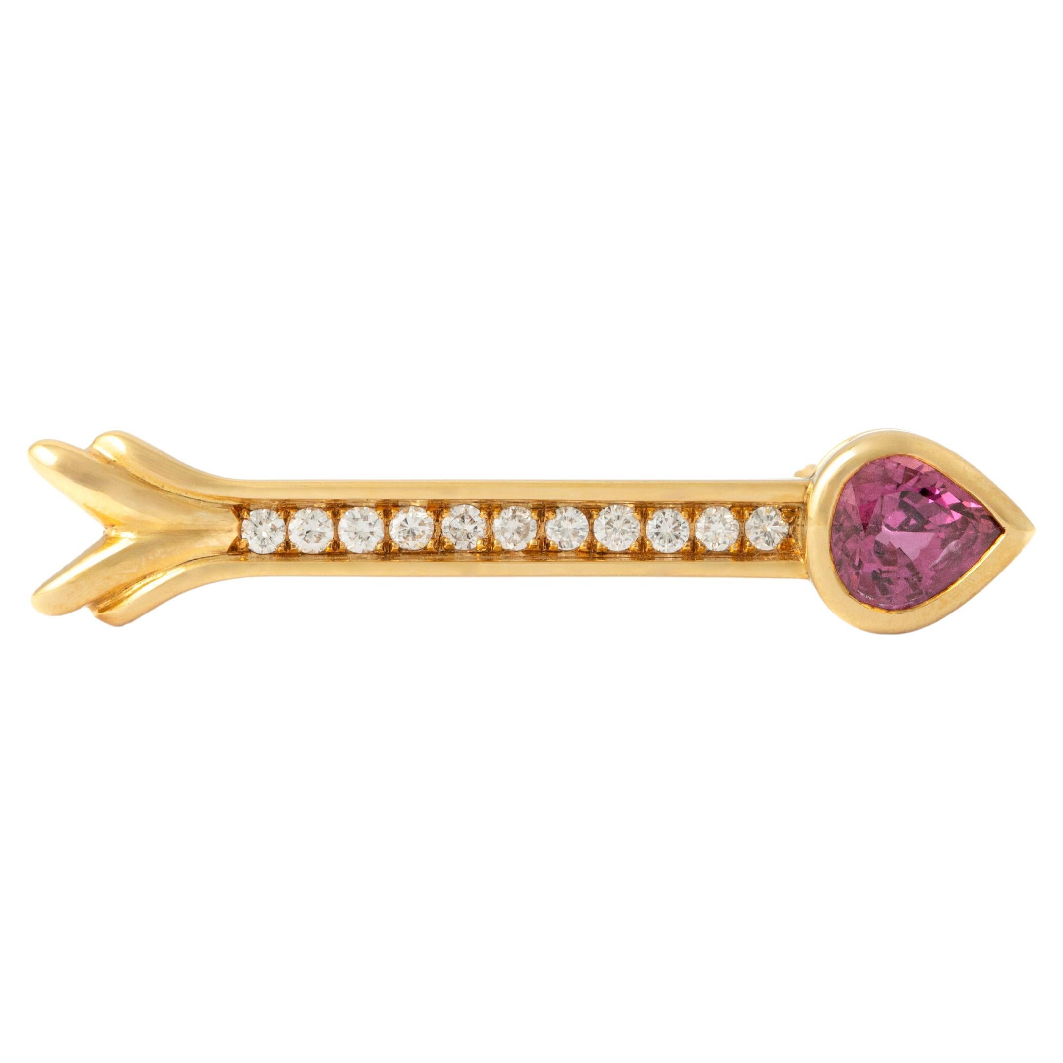 Ruby Diamond Yellow Gold 18K Brooch For Sale