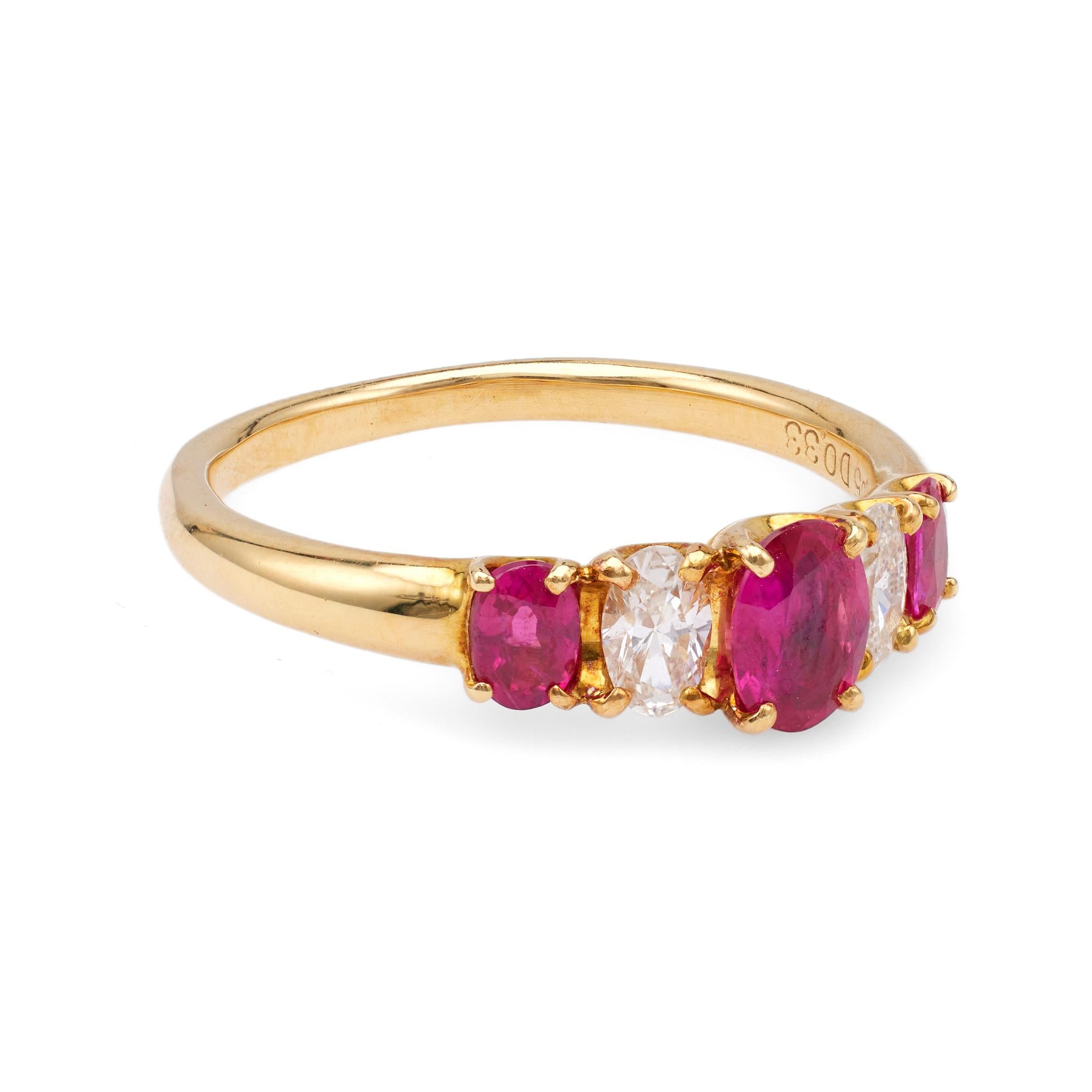 Ruby Diamond 18k Yellow Gold Five Stone Ring In Excellent Condition For Sale In Beverly Hills, CA