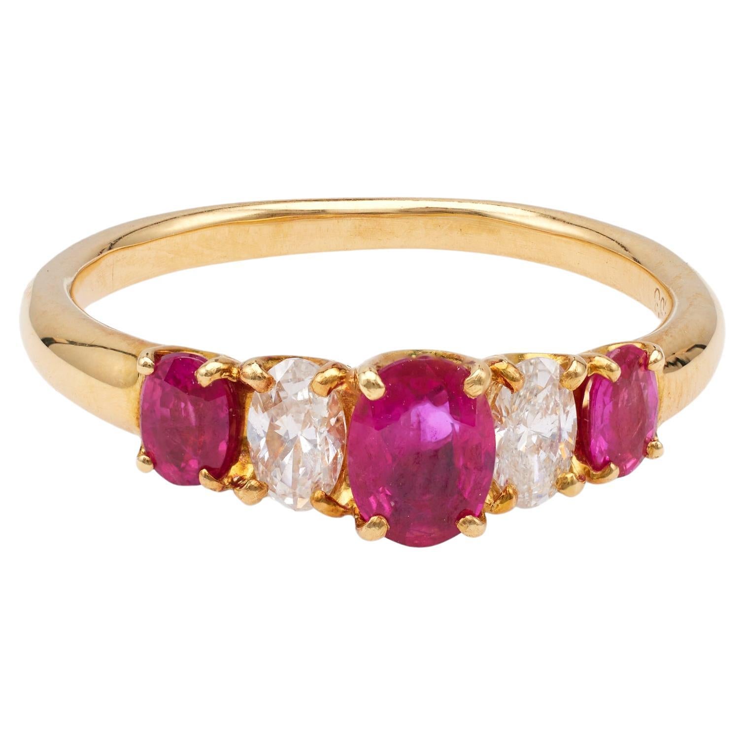 Ruby Diamond 18k Yellow Gold Five Stone Ring