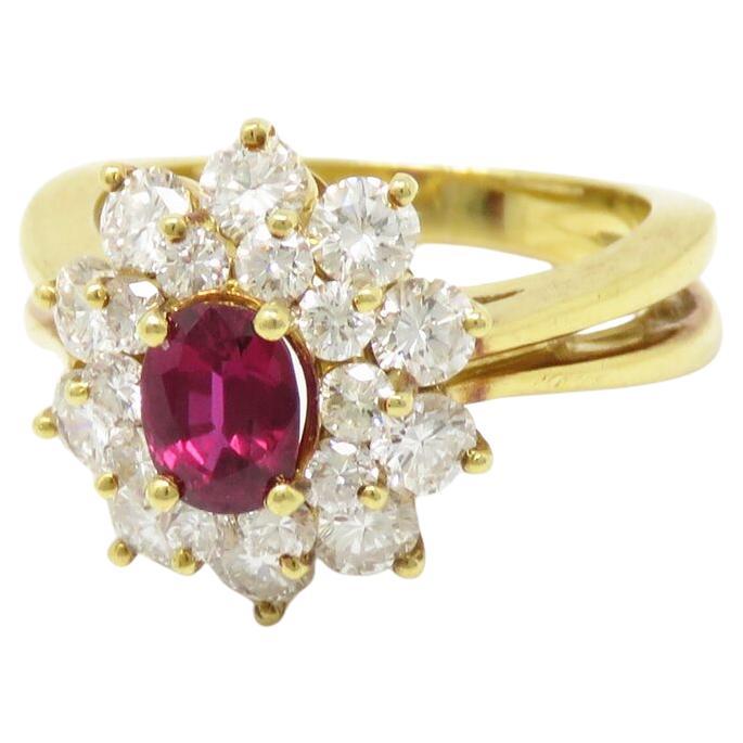 Anillo Rubí Diamante Oro Amarillo 18k Contemporáneo en venta