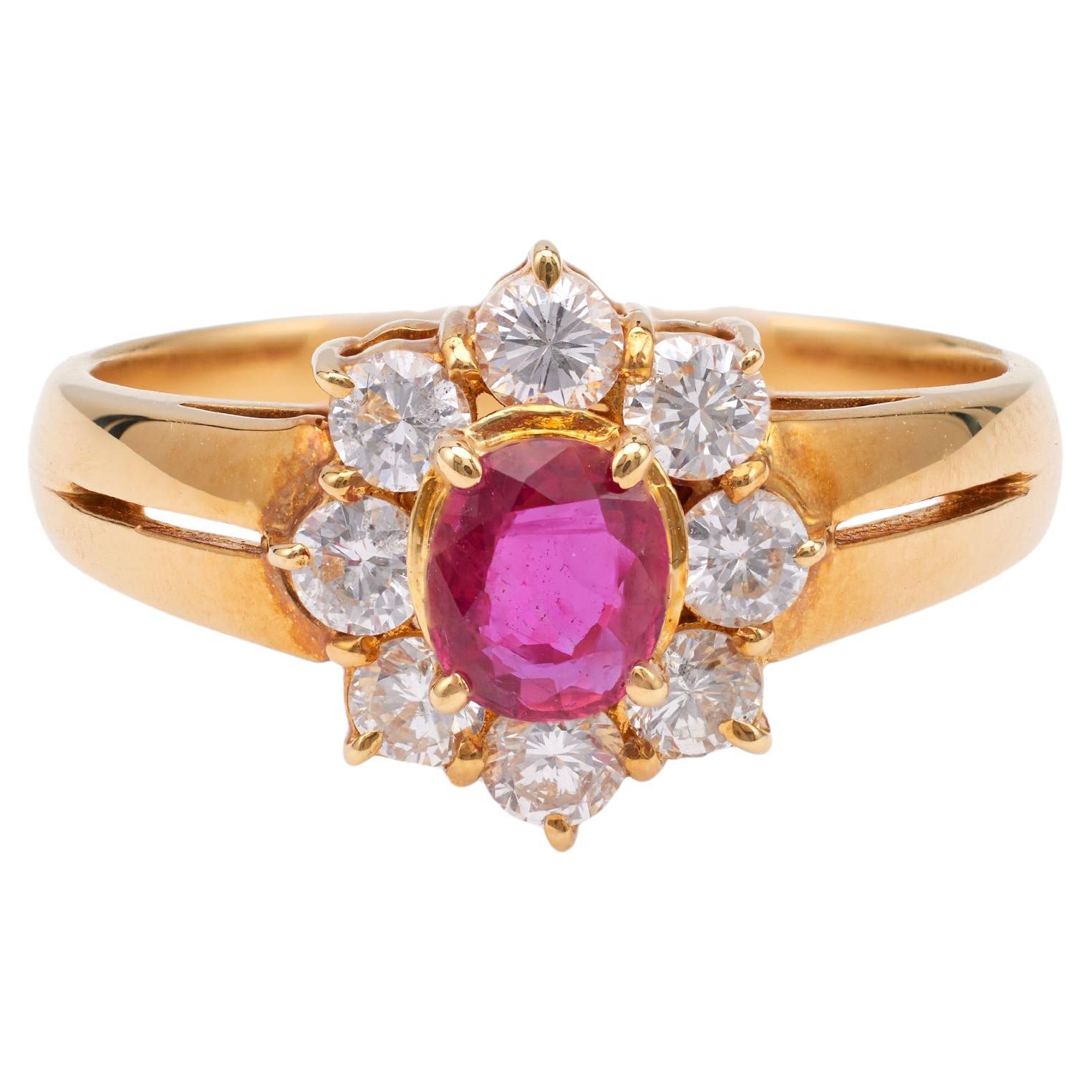 Bague en or jaune 18k avec rubis et diamants