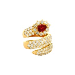 Ruby & Diamond 18k Yellow Gold Snake Wrap Ring