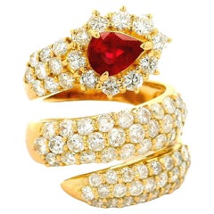 Ruby & Diamond 18k Yellow Gold Snake Wrap Ring