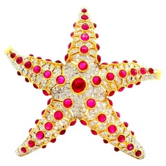Ruby Diamond 18K Yellow Gold Starfish Brooch