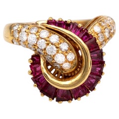 Ruby Diamond 18k Yellow Gold Swirl Ring, G Color, VS+ Clarity