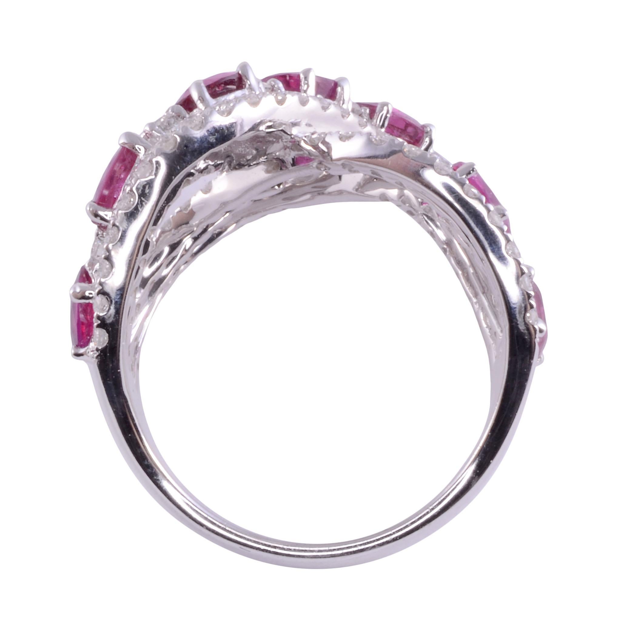 Ruby & Diamond 18KW Wide Ring For Sale 2