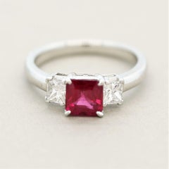 Ruby Diamond 3-Stone Platinum Ring