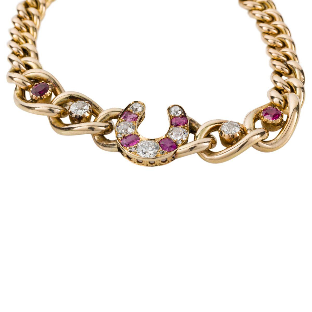 Ruby and Diamond 9 Karat Yellow Gold Horseshoe Link Bracelet In Good Condition In QLD , AU