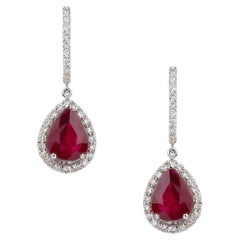 Ruby & Diamond Accented Earrings in 18K White Gold