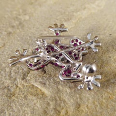 Ruby, Diamond Adorned Frog 18 Carat White Gold Brooch Pendant