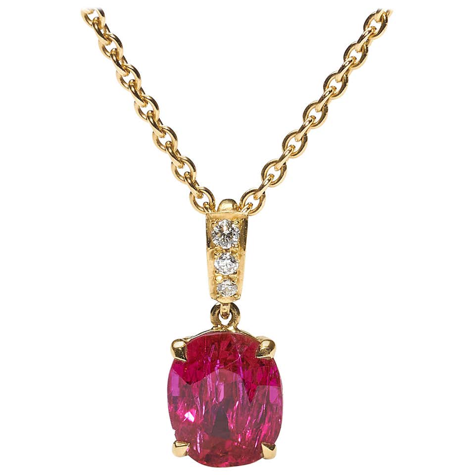 Ruby with Diamond Pendant Set in 18 Karat Gold Settings For Sale at 1stDibs