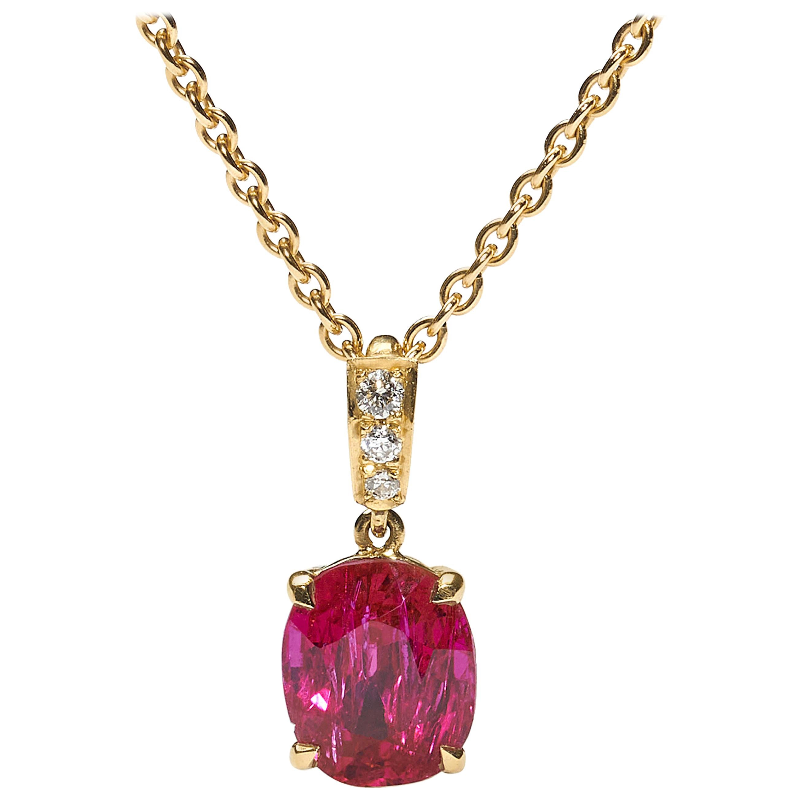 Ruby, Diamond and 18 Karat Gold Pendant For Sale