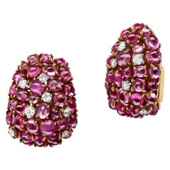 Ruby, Diamond, and 18K Gold "Raspberry" Bombé Earclips
