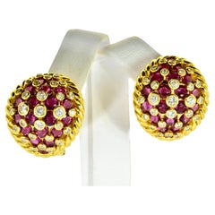 Vintage Ruby, Diamond and 18K Yellow Gold  Earrings, C. 1965