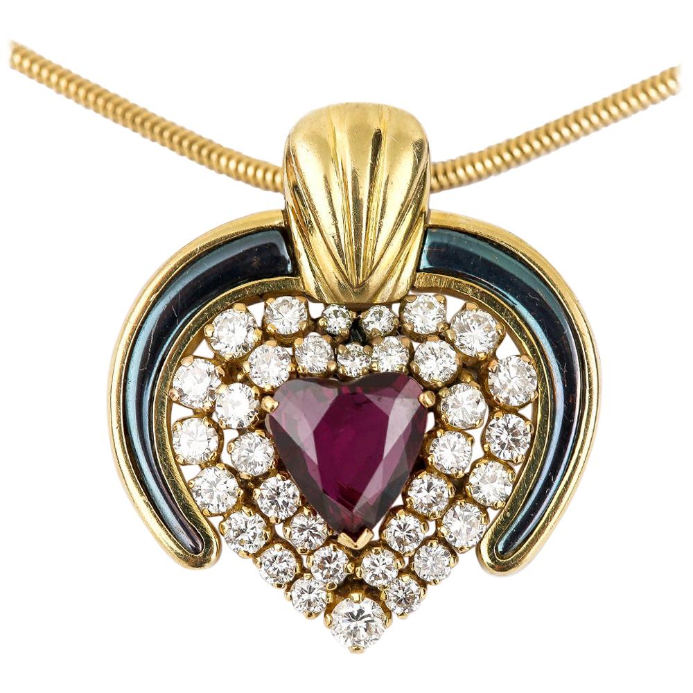 Ruby & 18k Gold Heart Pendant Necklace
