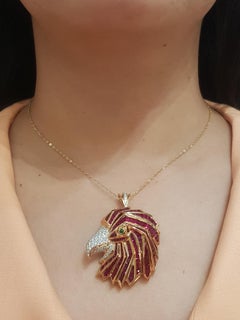 Ruby, Diamond and Cabochon Emerald Pendant/Brooch set in 18K Rose Gold Settings