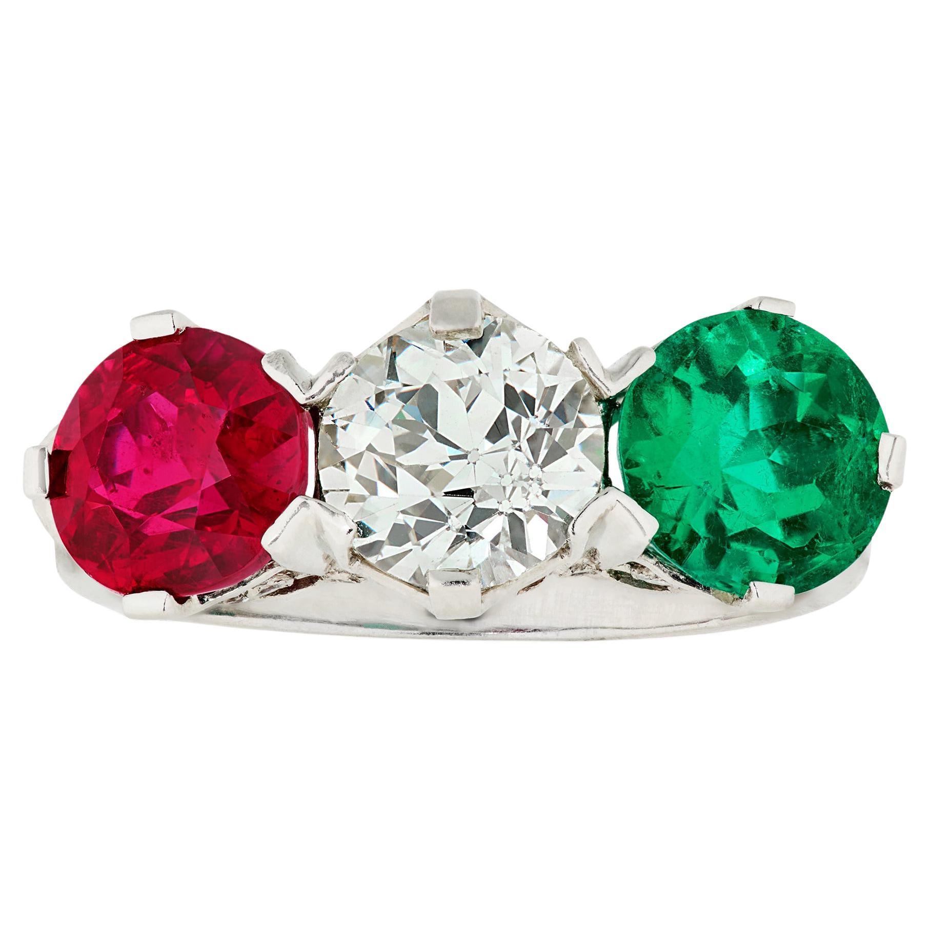 Anello con rubino, diamante e smeraldo in vendita