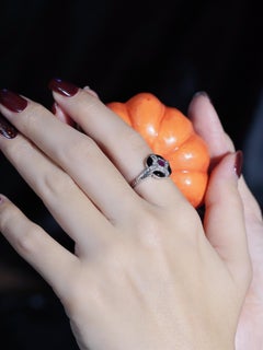 Ruby Diamond and Enamel Art Deco Style Ring in 9K White Gold