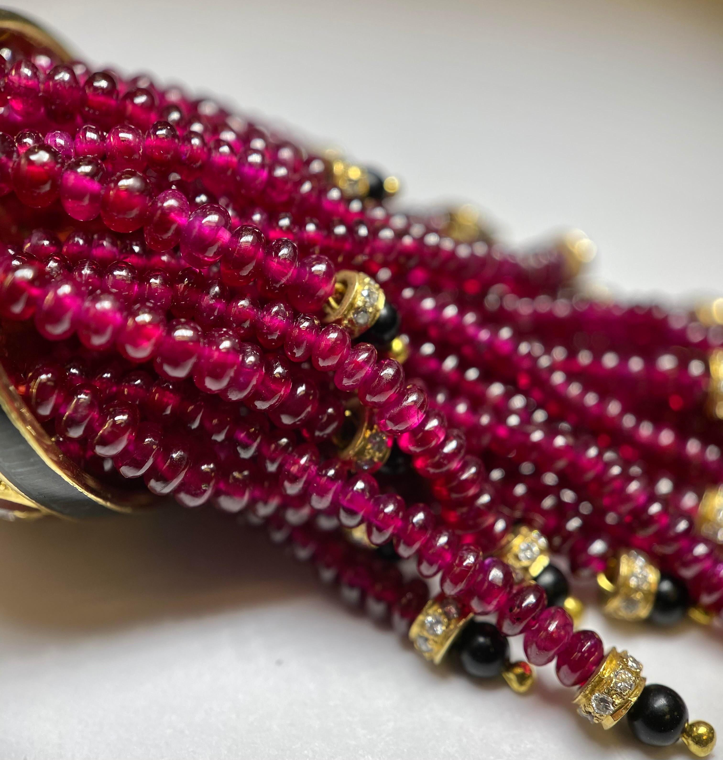 Women's Ruby, Diamond, and Enamel Earrings in 18 Karat Gold For Sale